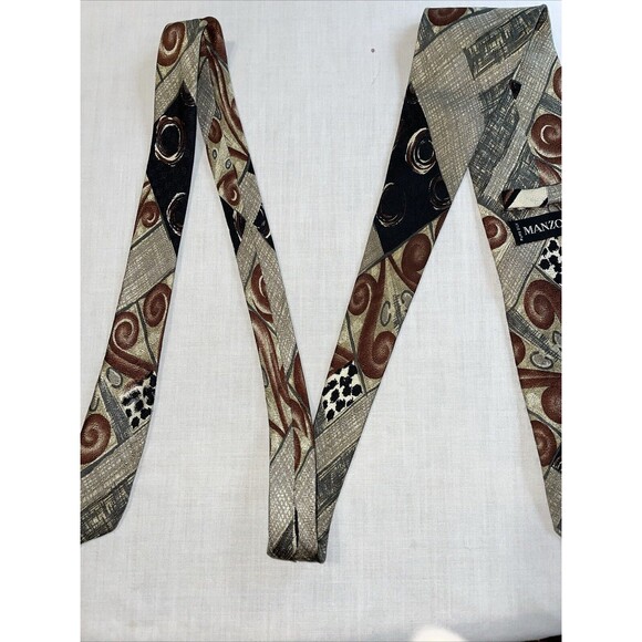 Manzoni Men’s Dress Tie Size 57” Multicolor Geometric Silk Business Formal - Picture 11 of 12